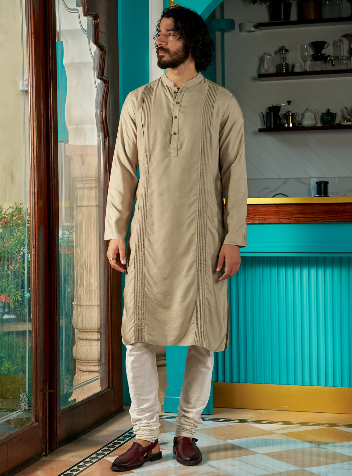 Ivra Beige Viscose Silk Kurta