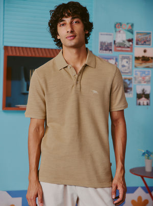 Bamboo Khaki Cotton Pique Polo