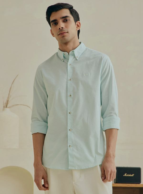Kale Green Cotton Stretch Oxford Shirt