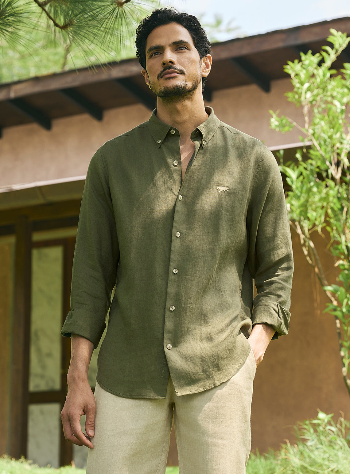 Terrain Olive European Linen Shirt