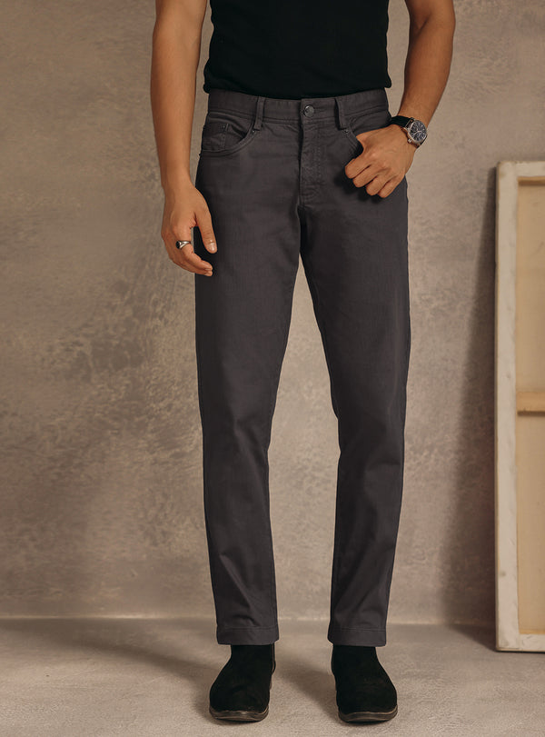 Gravel Grey Cotton Blend Overdye Denim Chinos