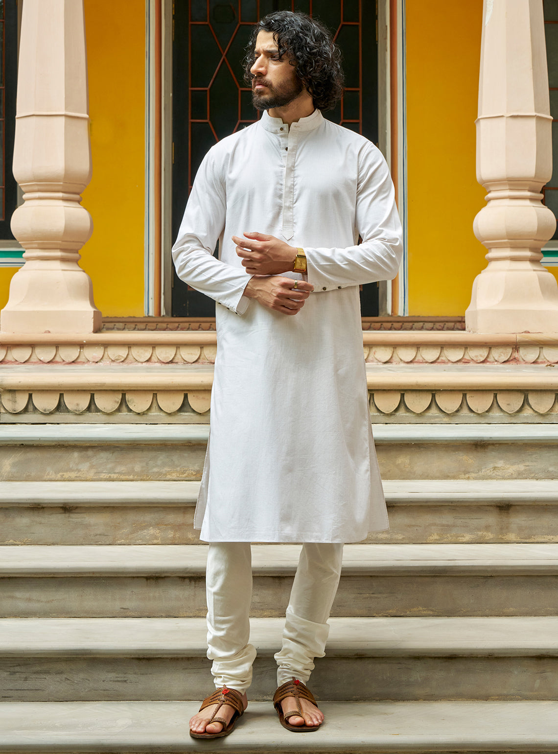 Mogra White Cotton Blend Melange Kurta
