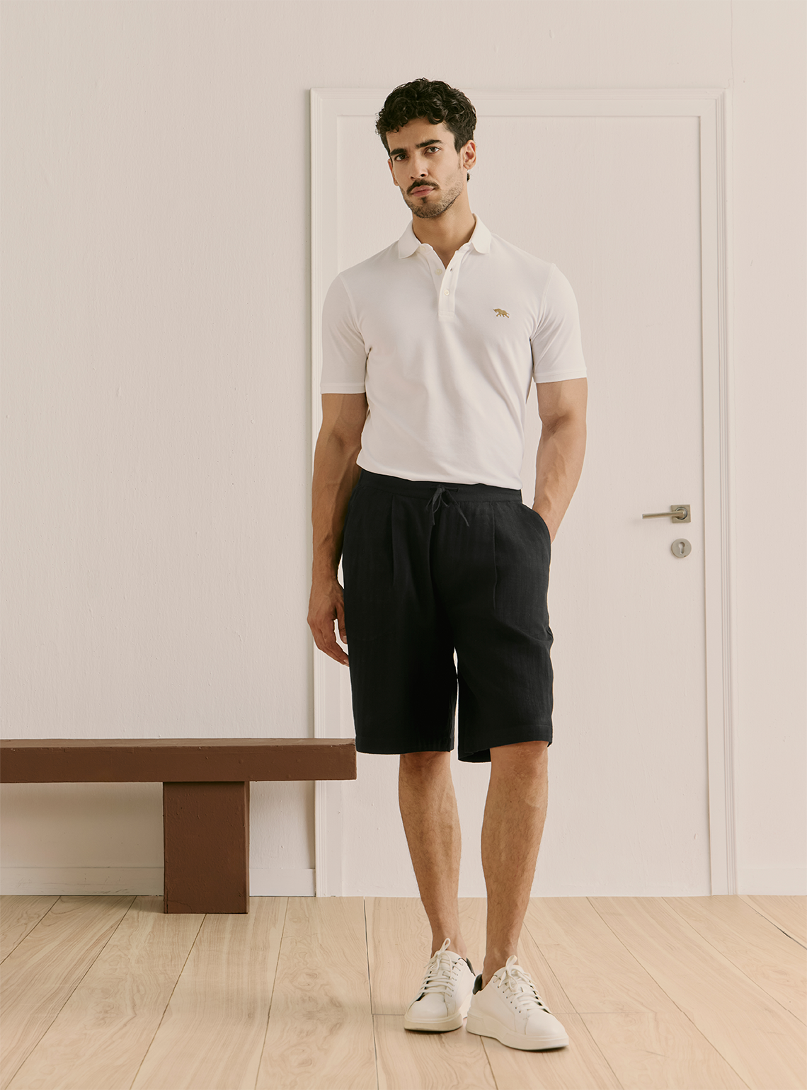 Midnight Black Cotton Straight Shorts