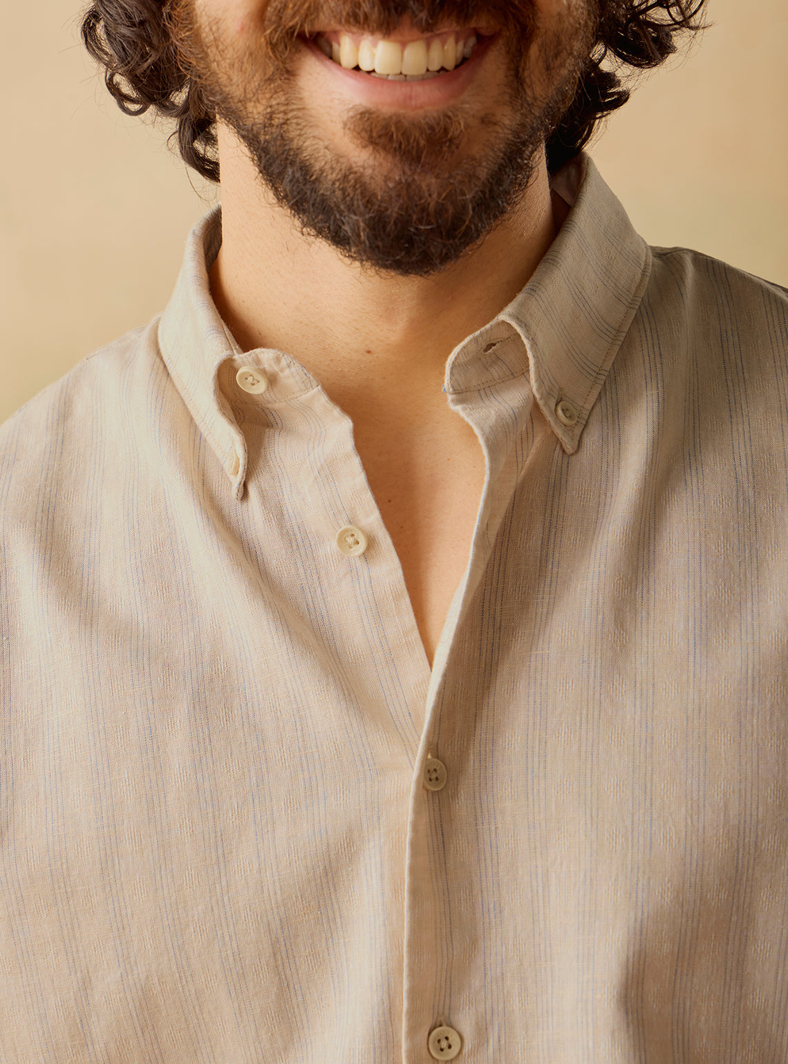 Beige Linen Cotton Stripe Shirt