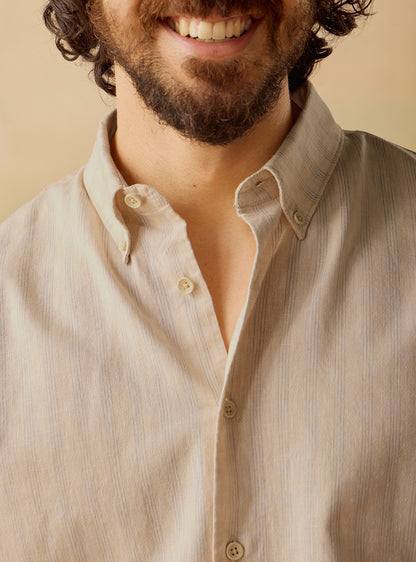 Beige Linen Cotton Stripe Shirt