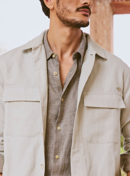 Khaki Zorba Cotton Linen Stripe Jacket