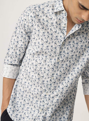 Sea Flora Print Cotton Shirt