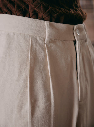 Martini Off-White Cotton Pleated Trousers