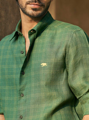 Pastoral Green Check European Linen Shirt