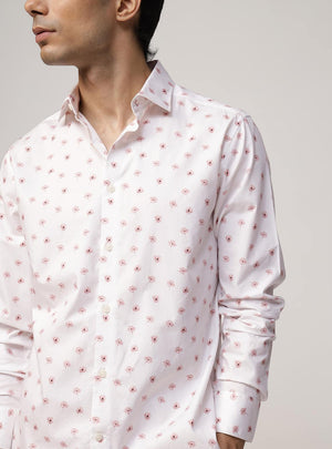 Coral Flora Print Cotton Shirt