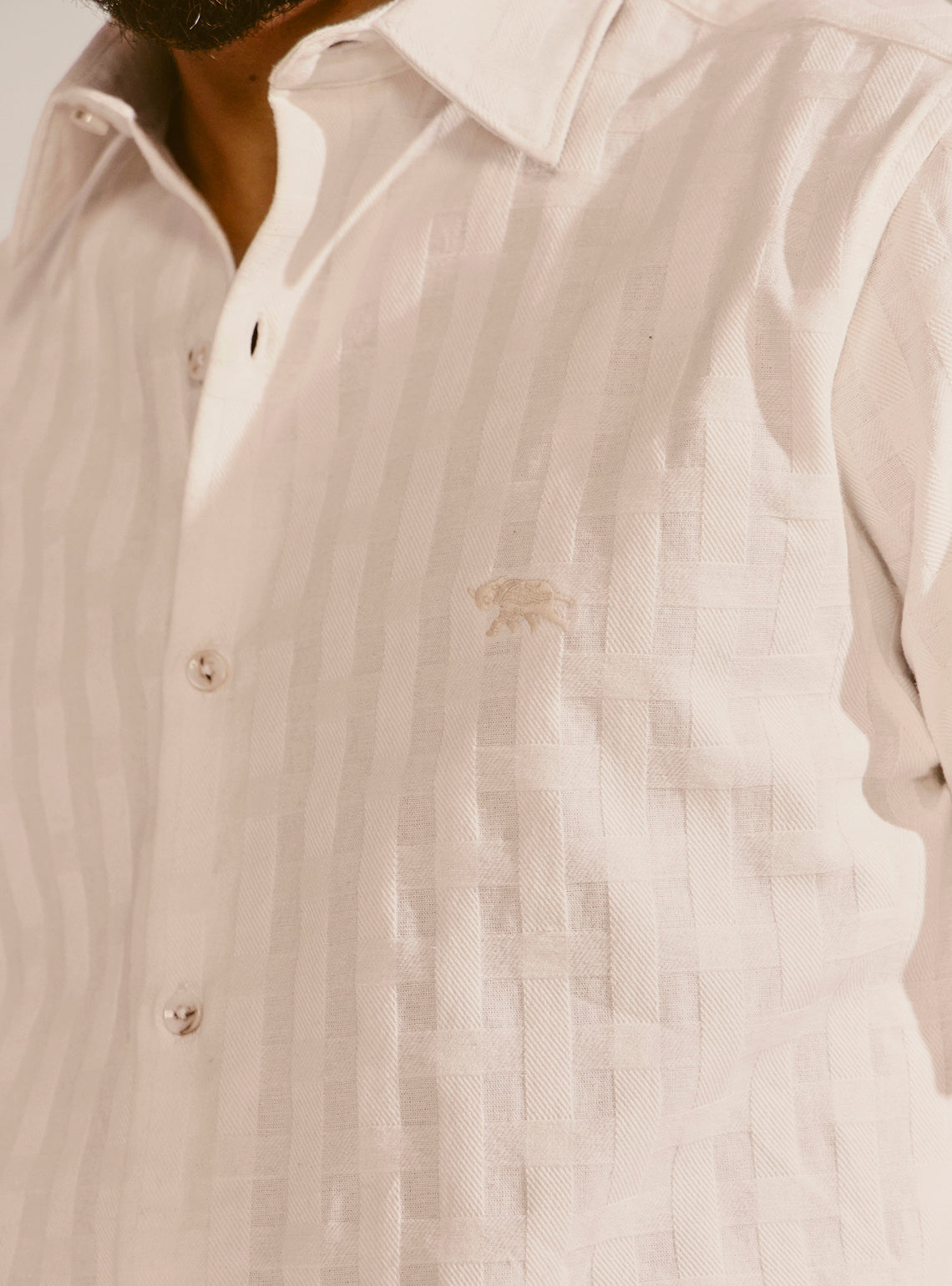 Tivat Off-White Cotton Dobby Shirt