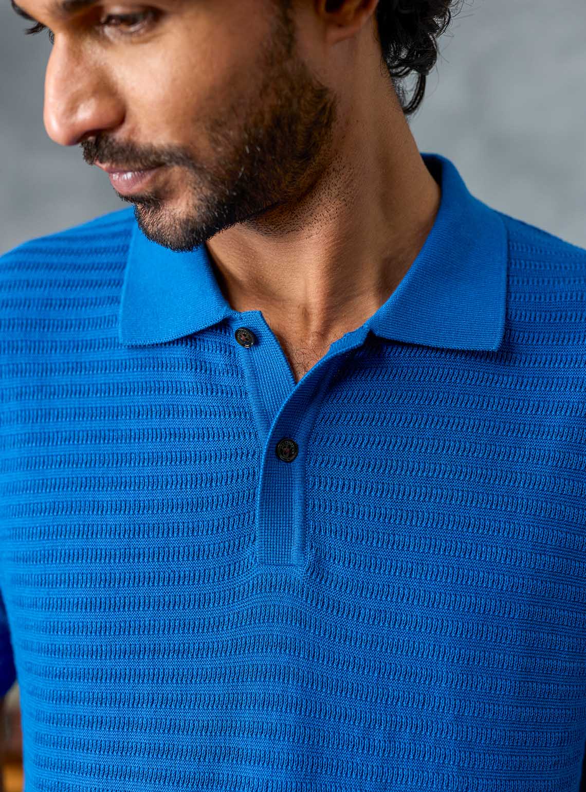 Ace Blue Textured Cotton Polo