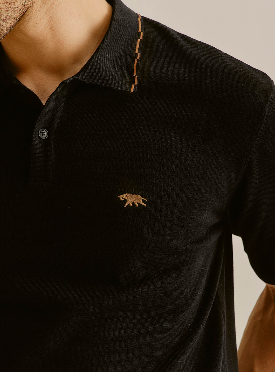 Kas Black Cotton Knit Polo