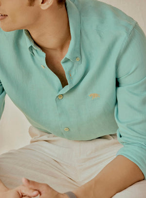 Aqua Teal Linen Shirt