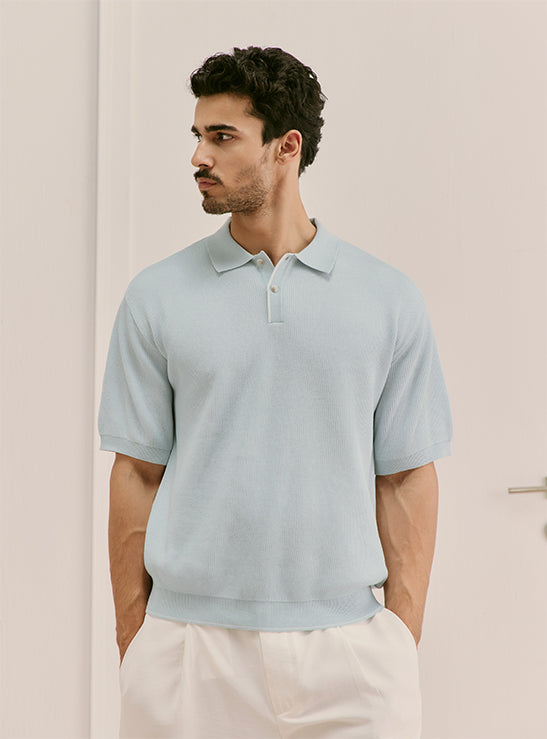 Tidal Bluue Cotton Structured Knit Polo