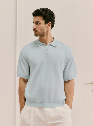 Tidal Bluue Cotton Structured Knit Polo