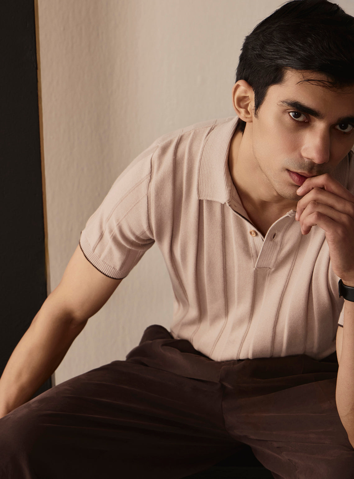 Almond Beige Cotton Knit Polo