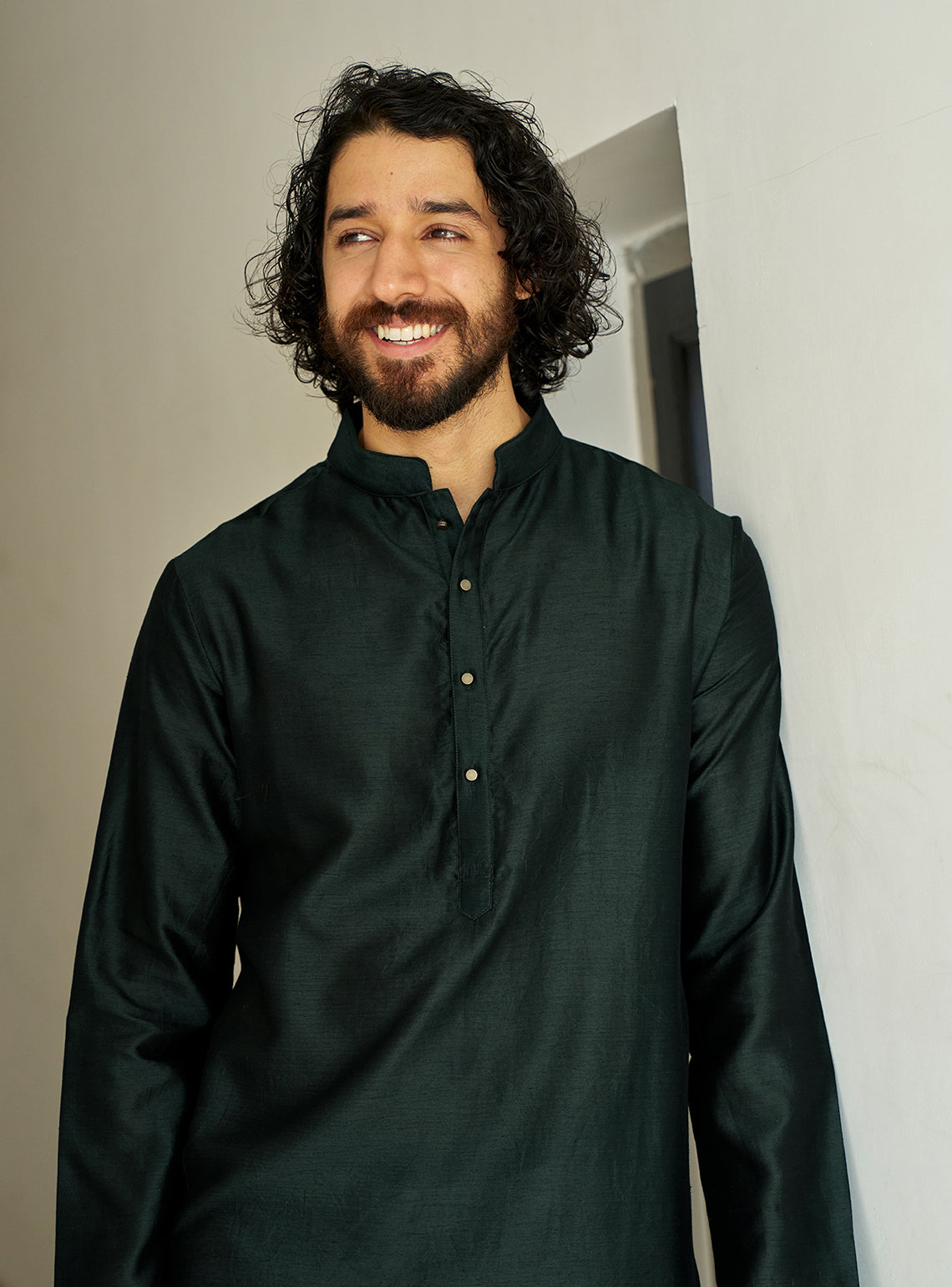 Vyan Green Cotton Silk Kurta