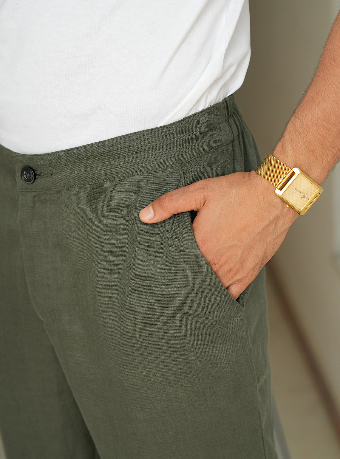 Nivaar Olive Linen Trousers
