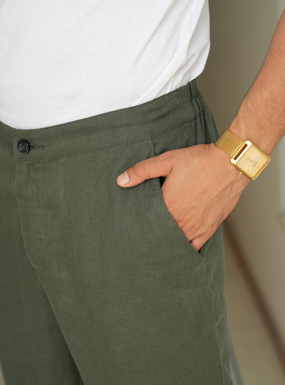 Nivaar Olive Linen Trousers