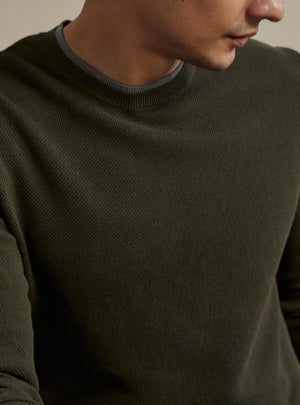 Moss Olive Honeycomb Cotton Pullover