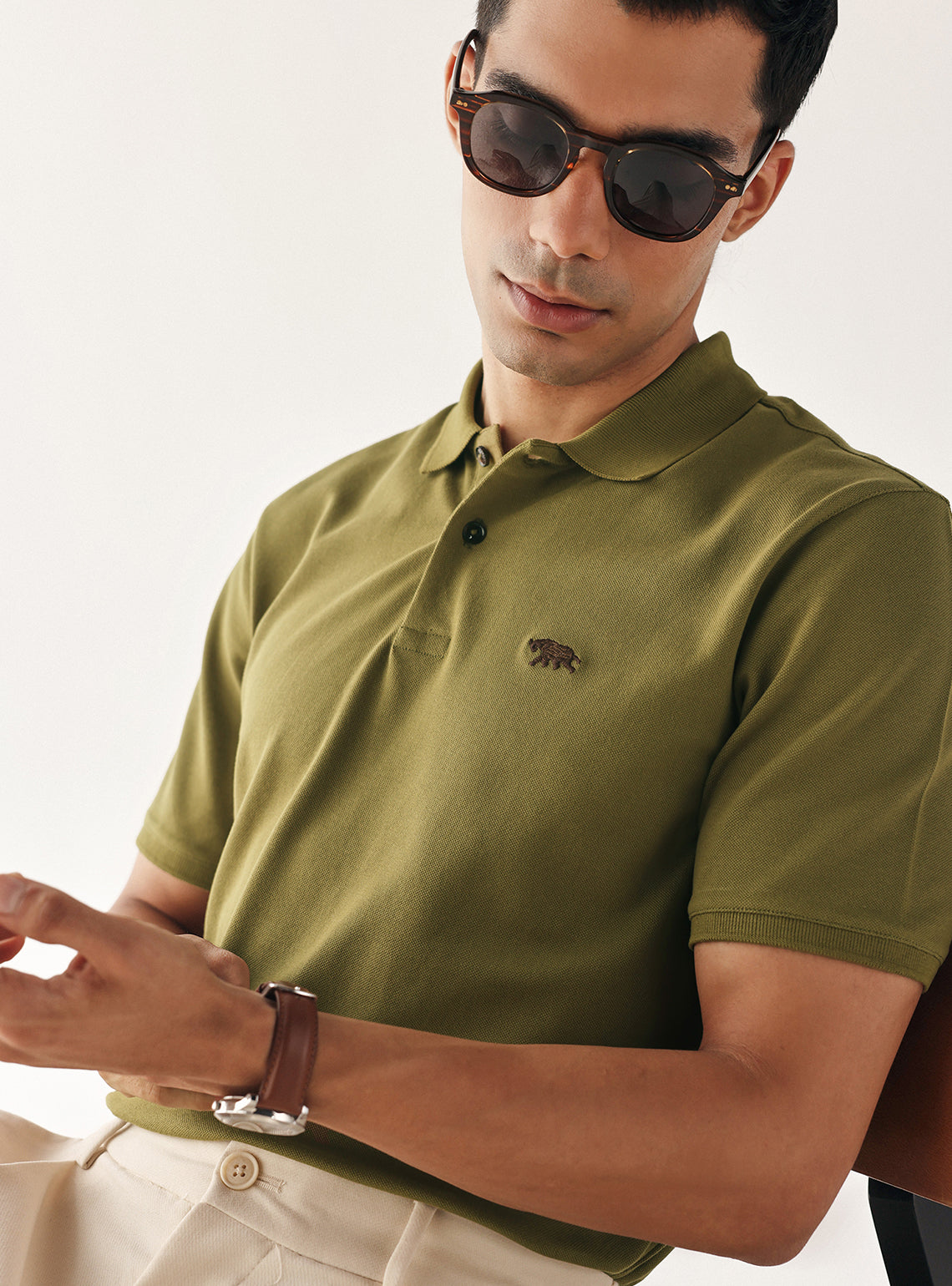 Matcha Olive Cotton Blend Pique Polo