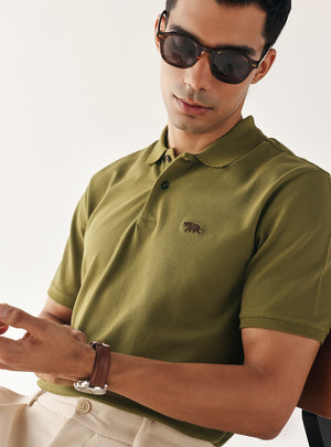 Matcha Olive Cotton Stretch Pique Polo