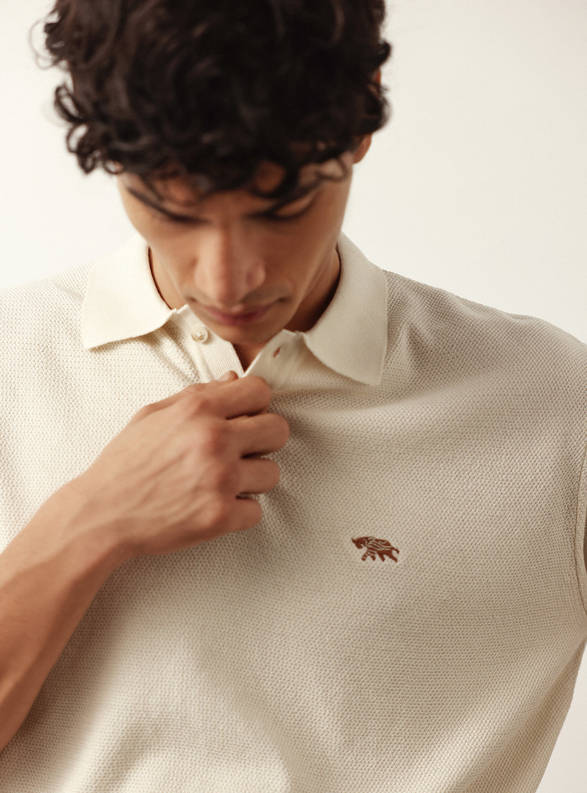 Pearl Off White Cotton Viscose Polo