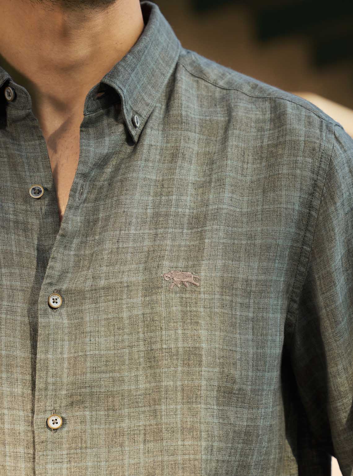 Fern Green European Linen Check Shirt