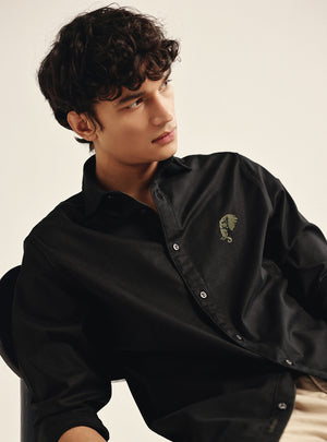 Ink Black Cotton Stretch Oxford Shirt