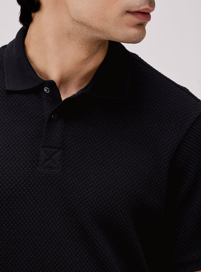 Pure Black Waffle Polo