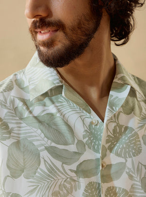 Monstera Inc Green Cotton Blend Print Shirt