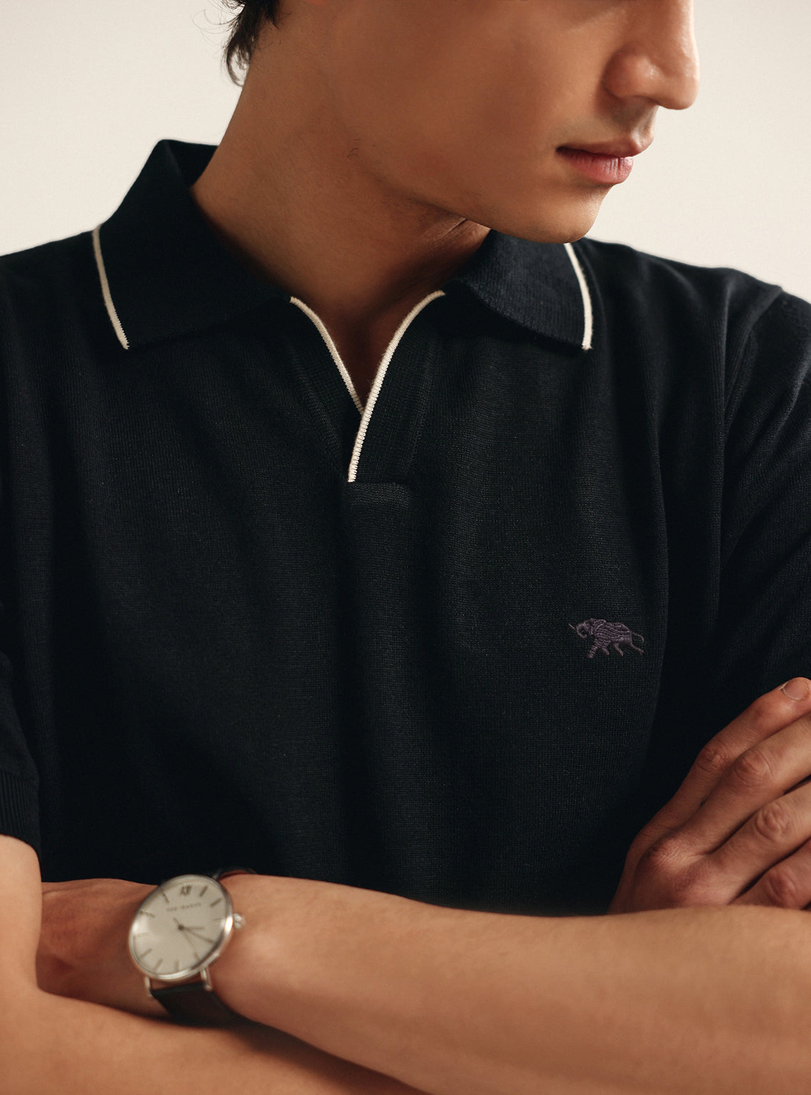 Bespoke Black Cotton Polo Shirt