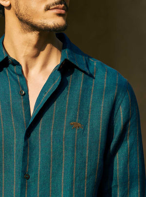 Breeze Teal European Linen Stripe Shirt