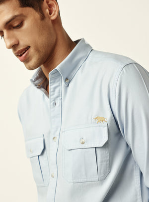 Classic Mid Blue Cotton Twill Shirt
