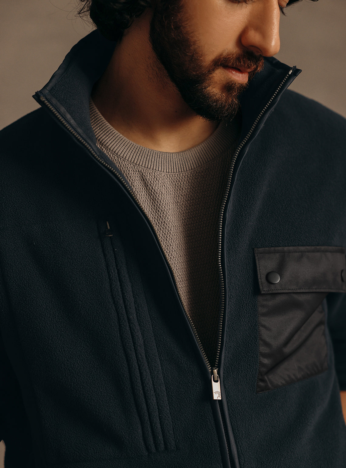 Iron Navy Cotton Fleece Jacket