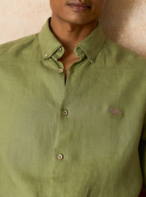 Avocado Green European Linen Shirt