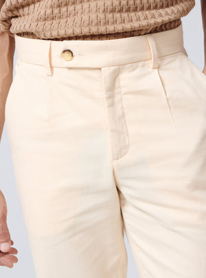 Wafer Beige Cotton Melange Trousers