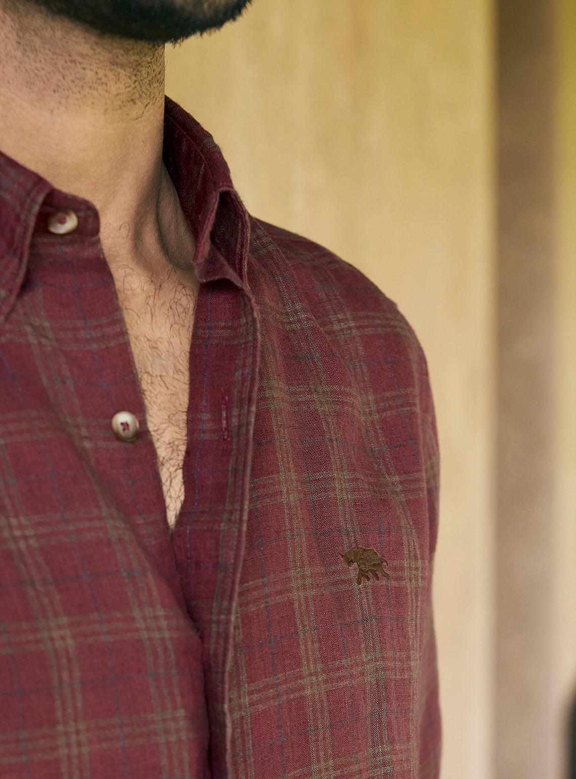Plum Burgundy Check Linen Shirt