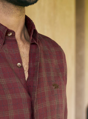 Plum Burgundy European Linen Check Shirt