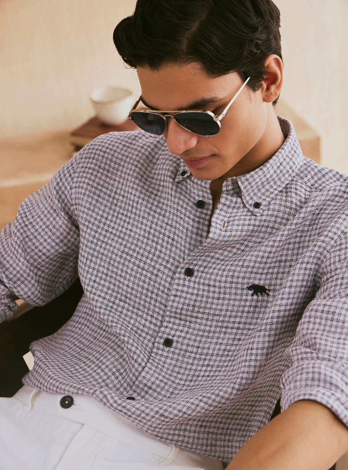 Flint Khaki Check Linen Shirt