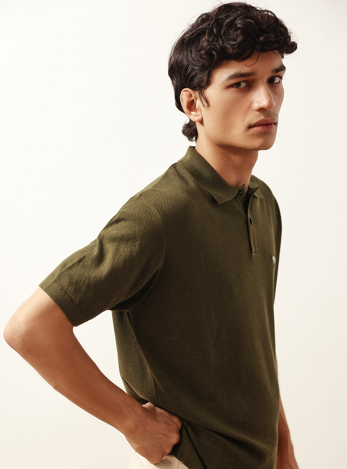 Bronze Olive Cotton Viscose Knit Polo