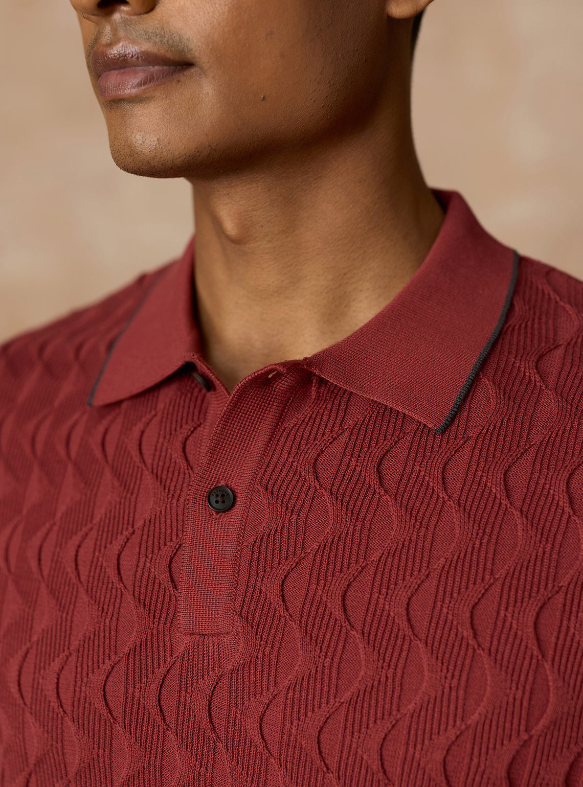 Merlot Burgundy Cotton Textured Polo