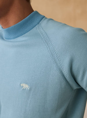 Cerulean Melange Crew Mock Neck