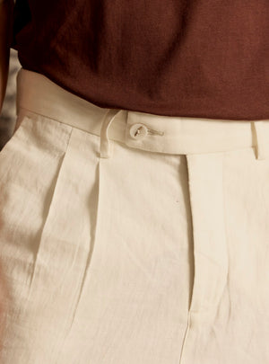 Off White Linen Blend Pleated Trousers