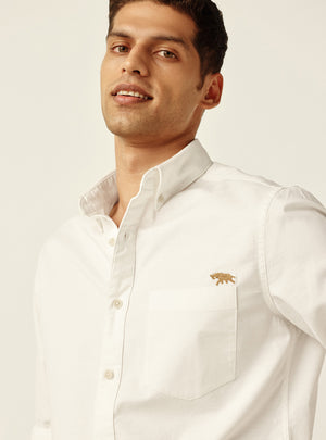 Classic Clean White Cotton Stretch Oxford Shirt