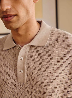 Almond Cotton Pointelle Polo
