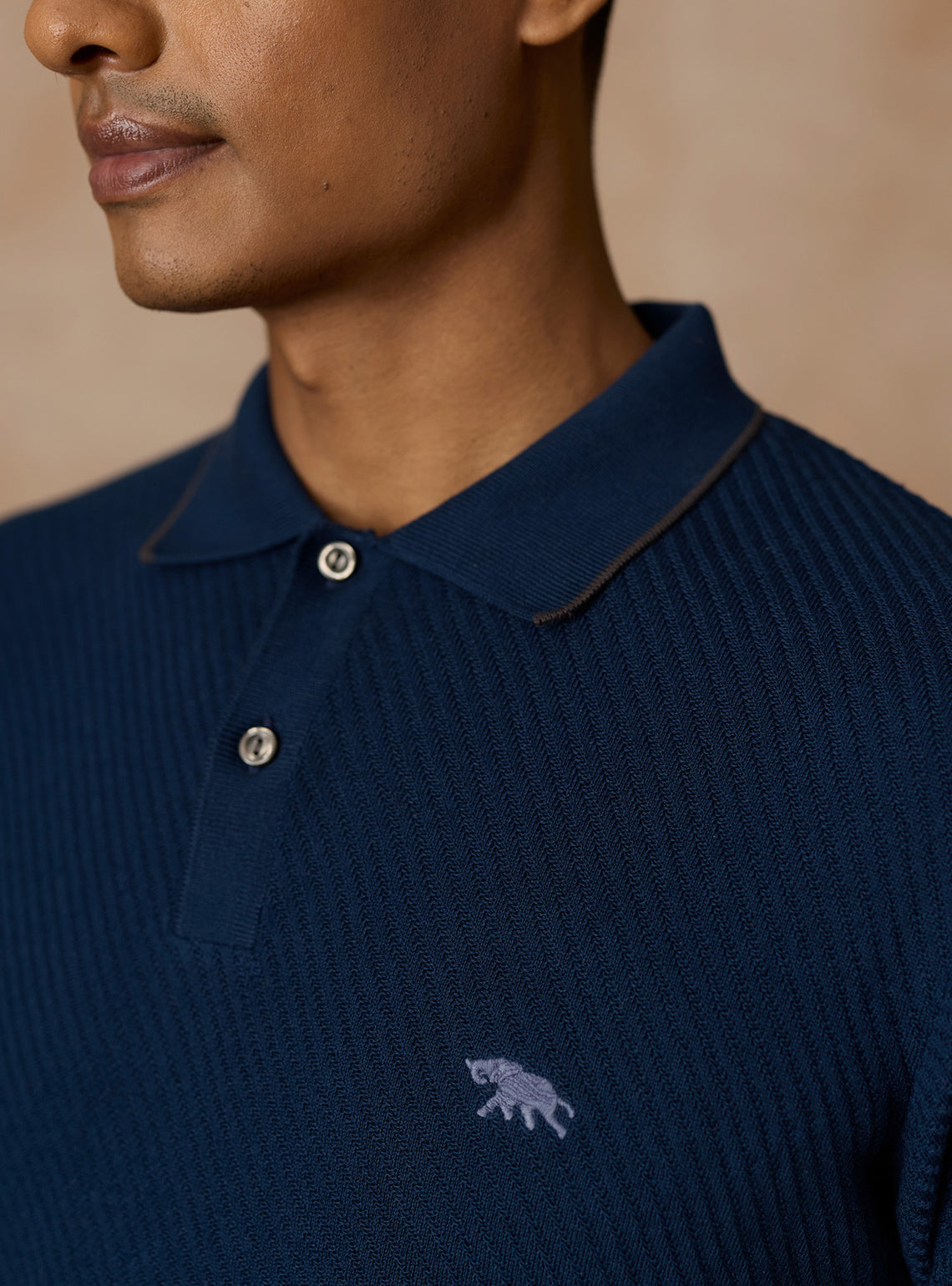 Twilight Navy Cotton Textured Polo