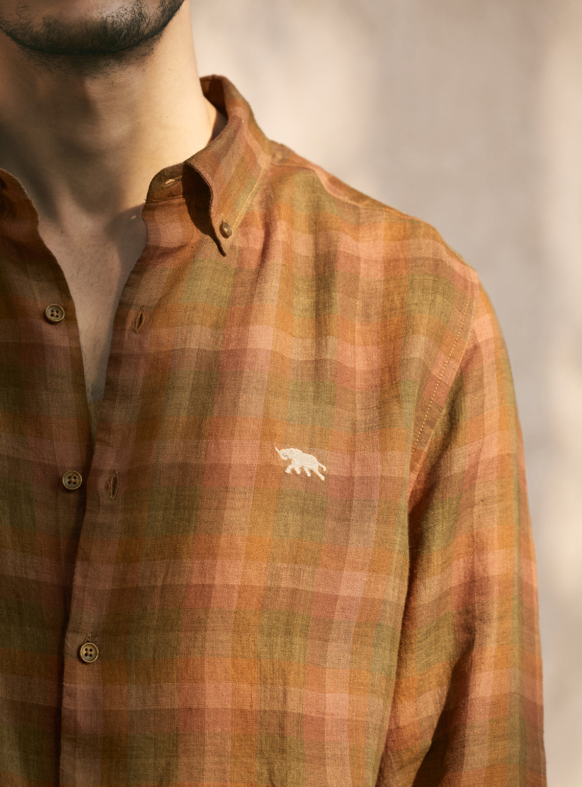Truffle Brown European Linen Check Shirt