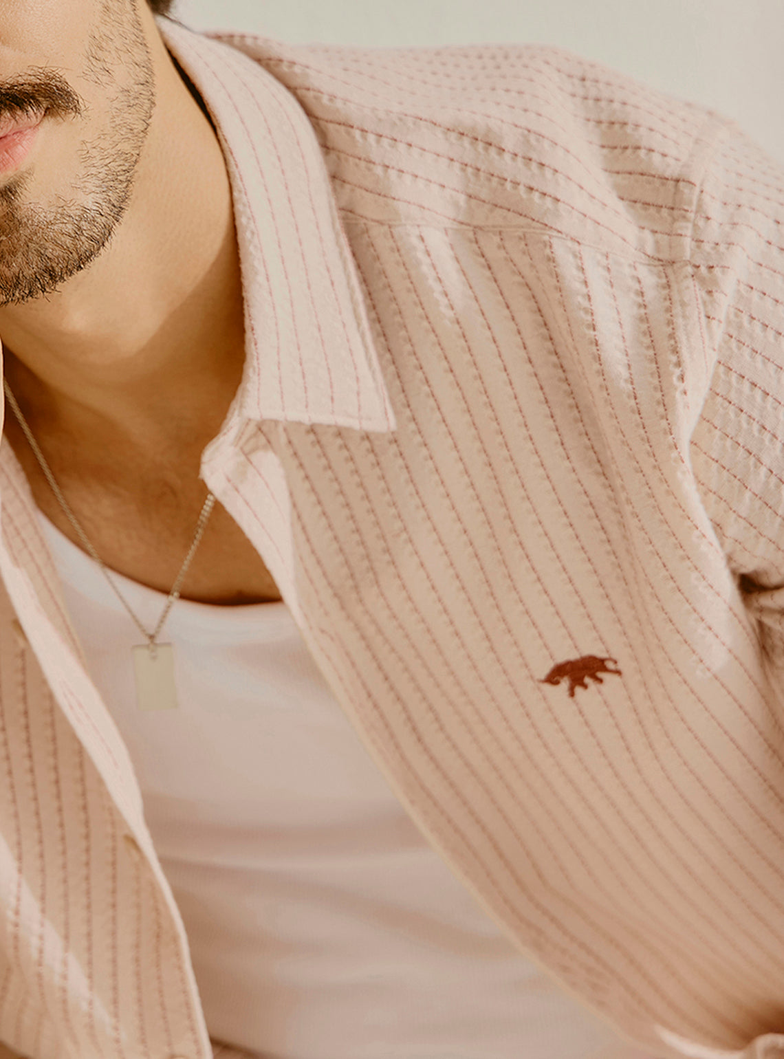 Corfu Beige Cotton Stripe Shirt